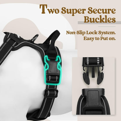 No - Pull Dog Harness with 2 Leash Clips – Adjustable, Reflective, Padded Vest for Large Dogs (Black, L) - Paw Fit Gears